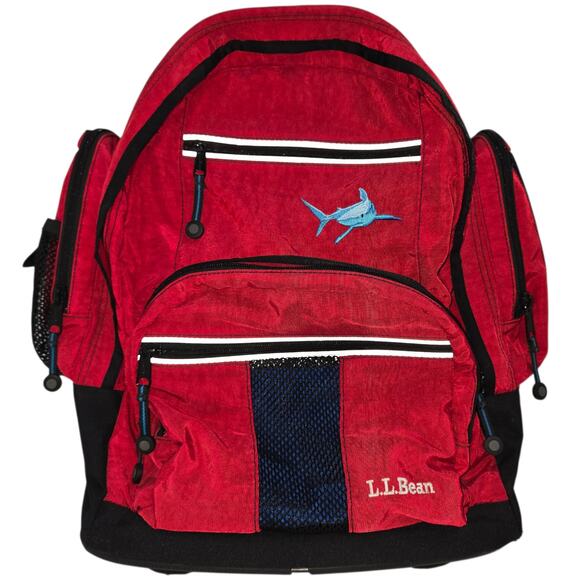 Vintage L.L. Bean Rolling Kids School Backpack Shark Logo Light Up - Picture 1 of 10